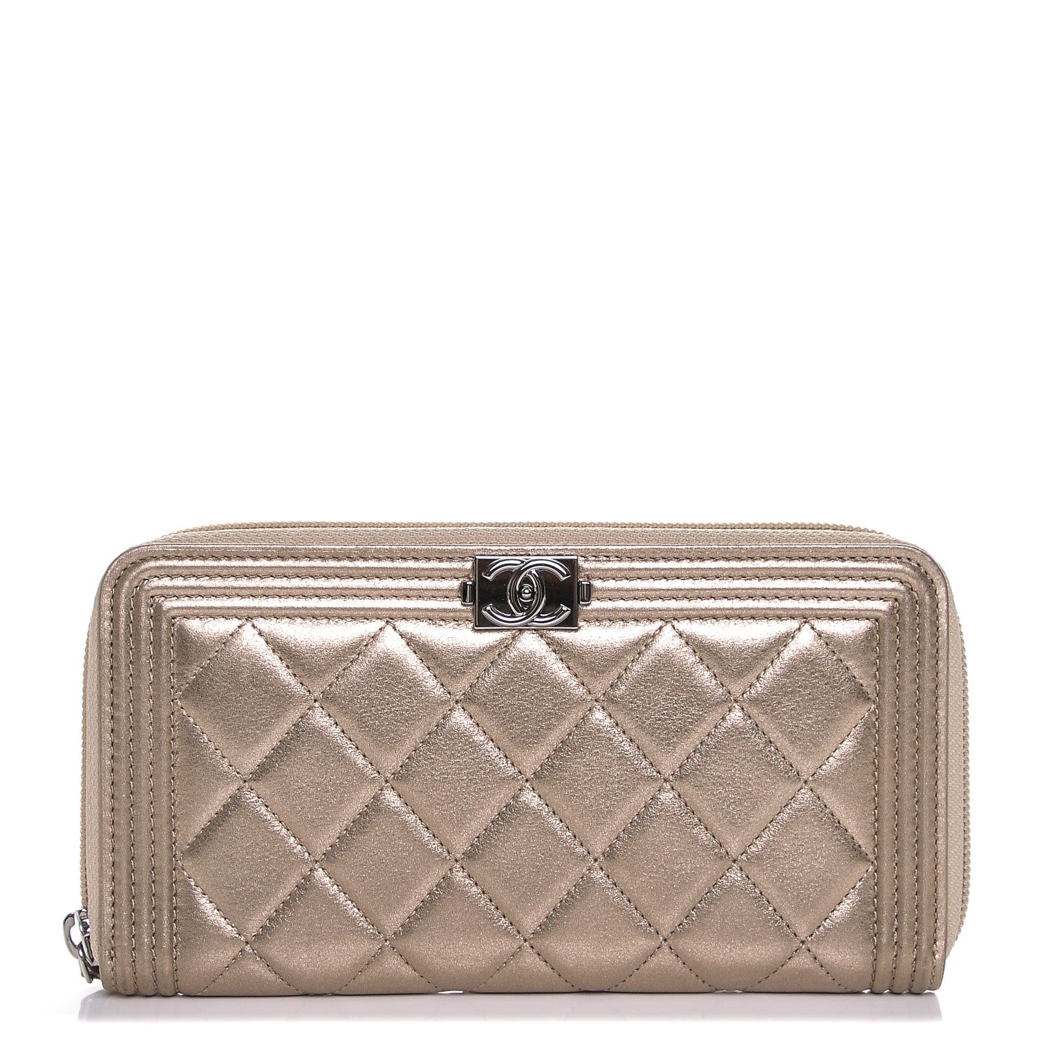 Chanel Metallic Calfskin Quilted Boy Zip Around Wallet Gold 1 of 8