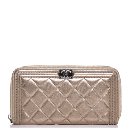 Chanel Metallic Calfskin Quilted Boy Zip Around Wallet Gold 1 of 8