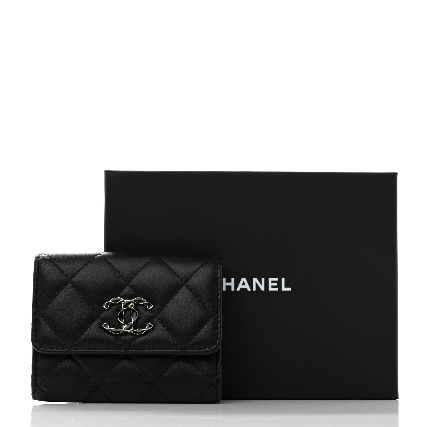 Chanel Lambskin Enamel Quilted Compact Flap Wallet Black 9 of 9