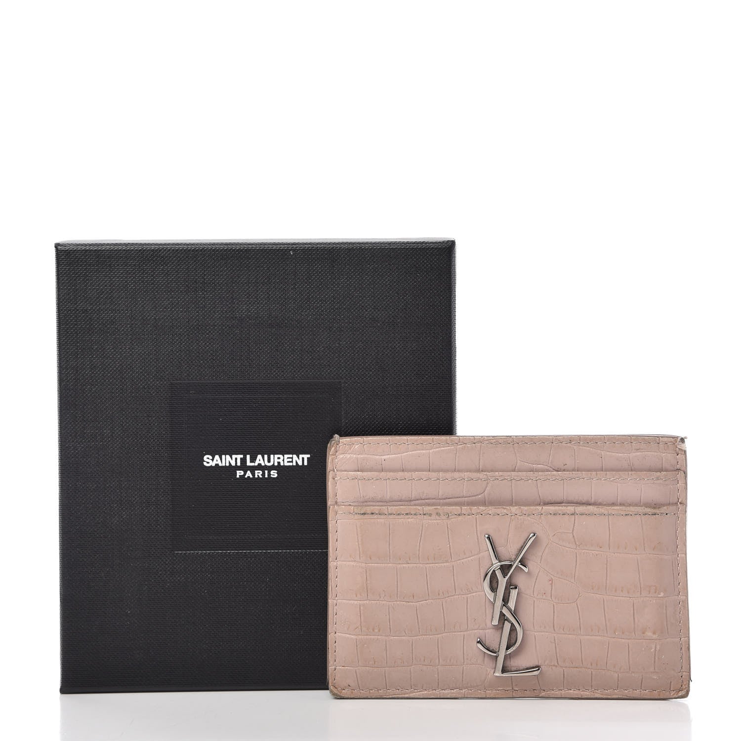 Saint Laurent Calfskin Crocodile Embossed Card Case Rose Antic 8 of 10
