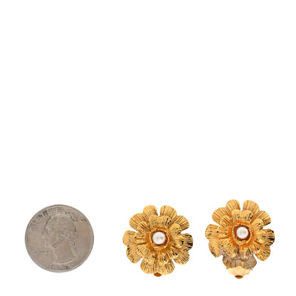 Chanel Pearl CC Flower Clip On Earrings Gold 2 of 6