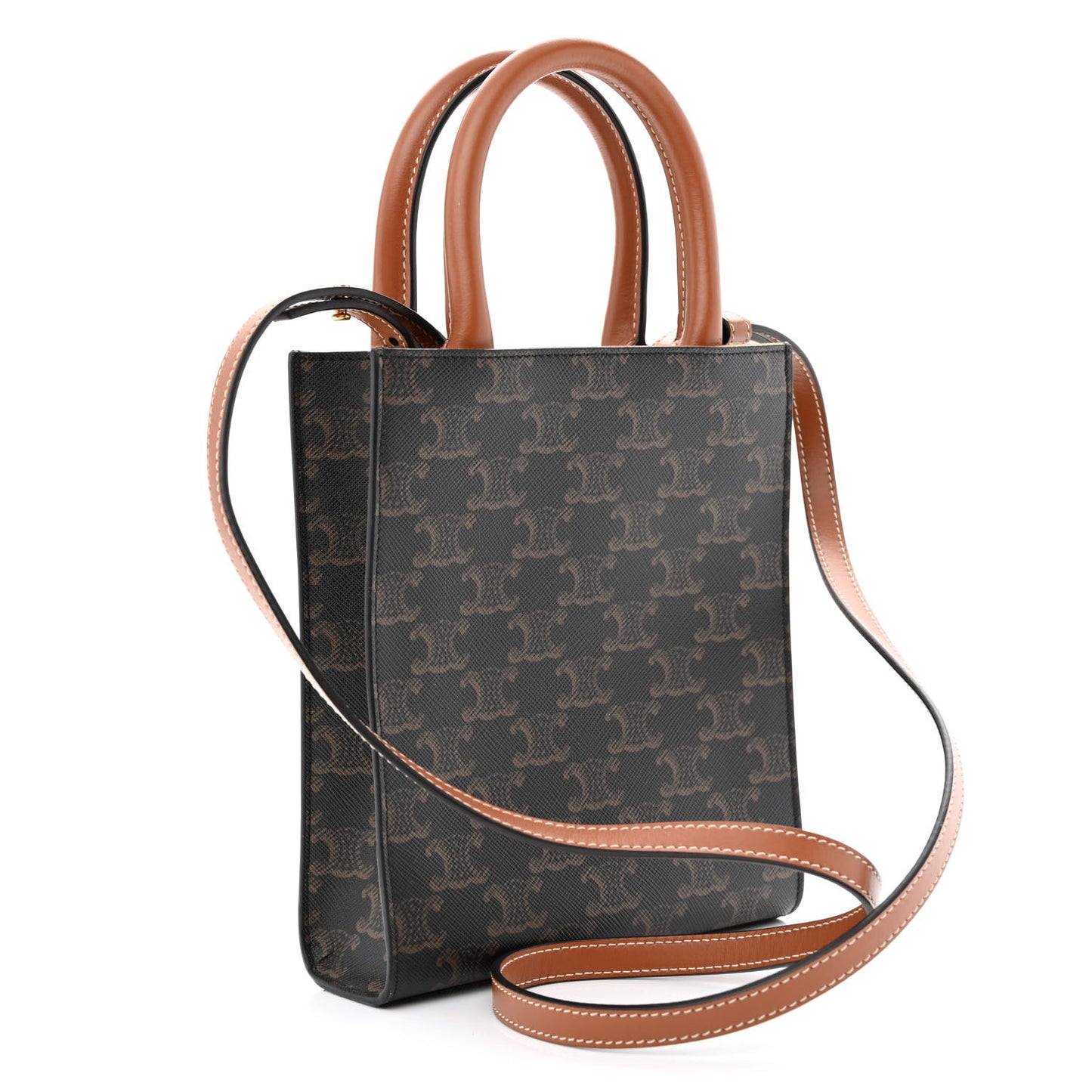 Triomphe Canvas Calfskin Mini Vertical Cabas Tan