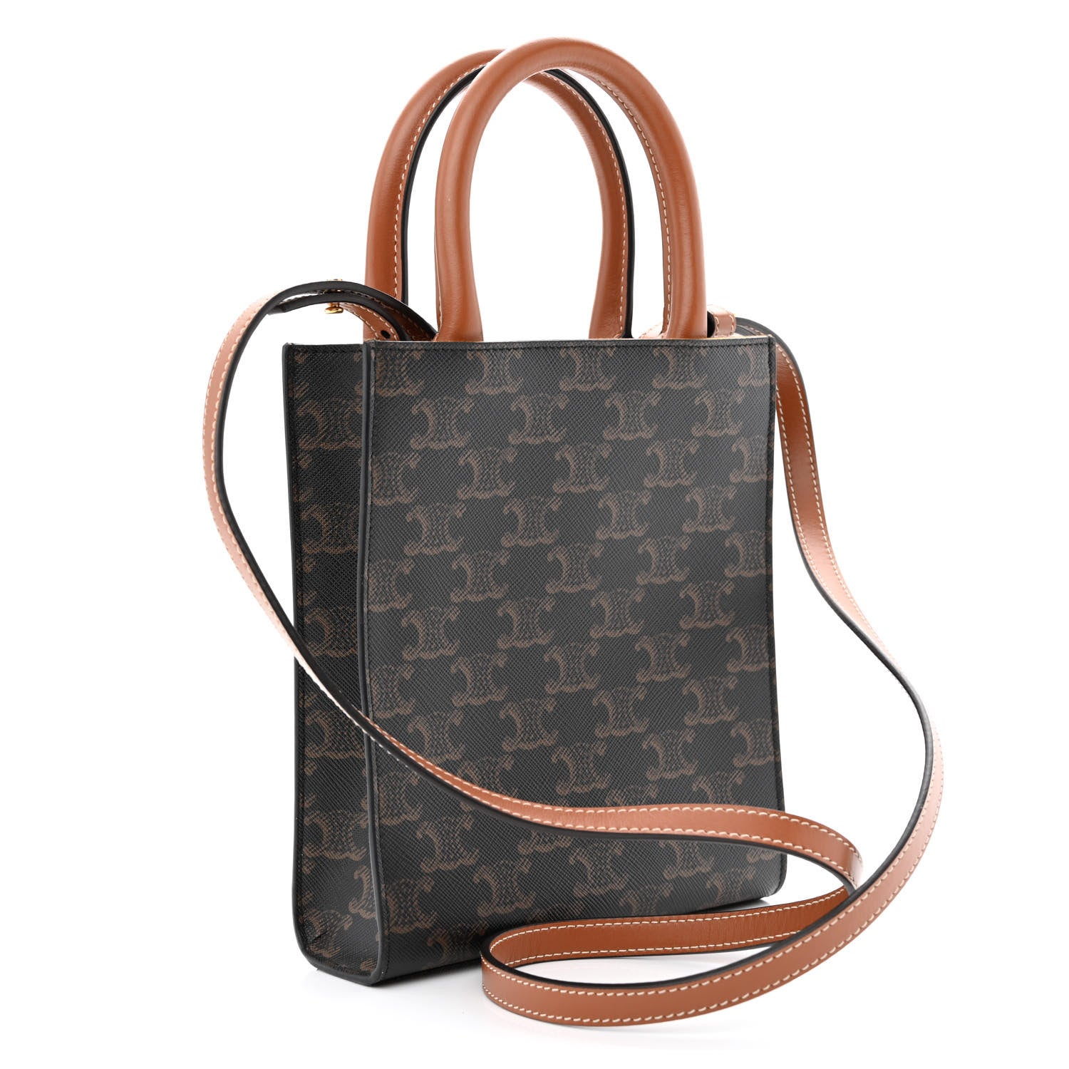 Celine Triomphe Canvas Calfskin Mini Vertical Cabas Tan 3 of 9
