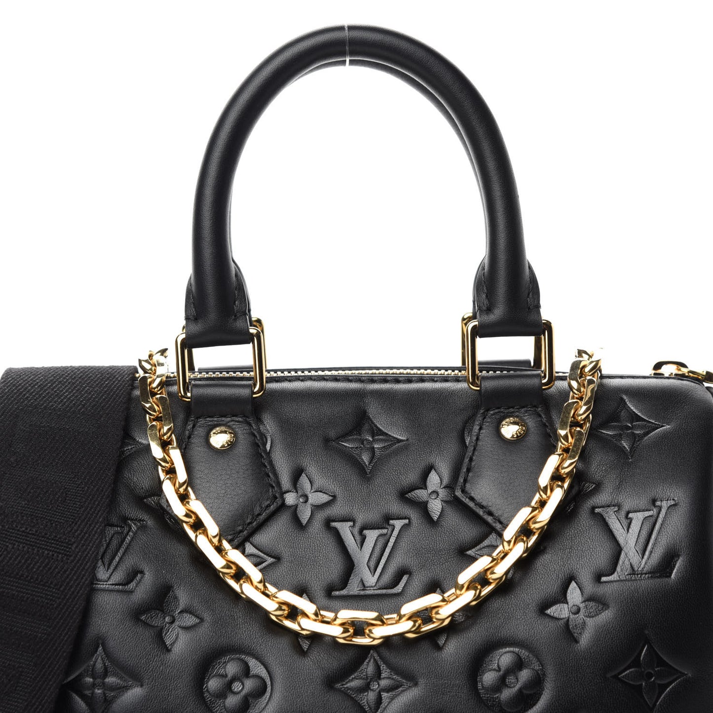 Lambskin Embossed Monogram Speedy 22 Bandouliere Black
