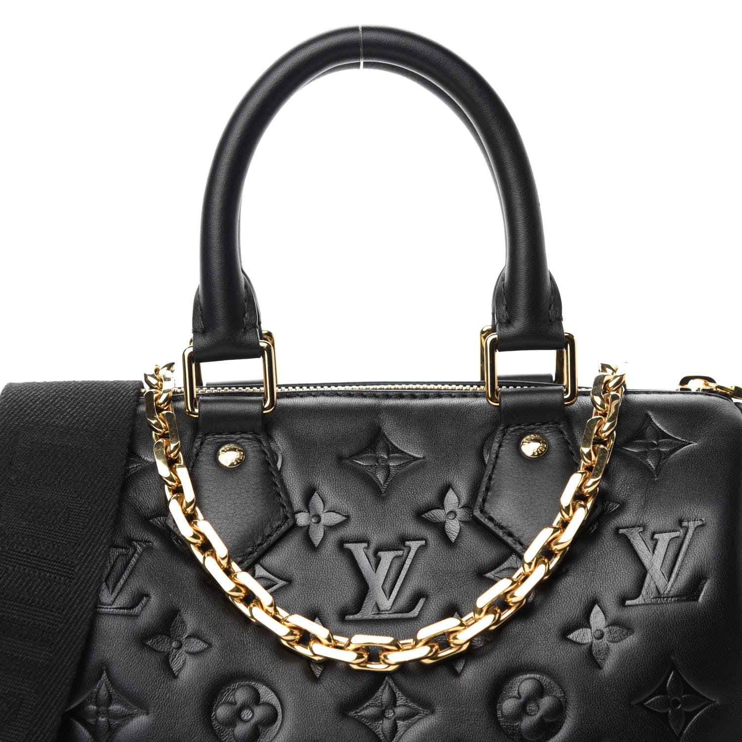 Louis Vuitton Lambskin Embossed Monogram Speedy 22 Bandouliere Black 9 of 10