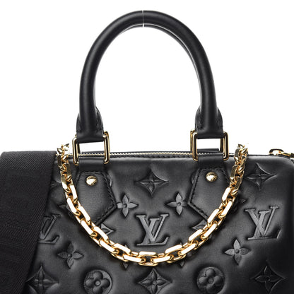Louis Vuitton Lambskin Embossed Monogram Speedy 22 Bandouliere Black 9 of 10