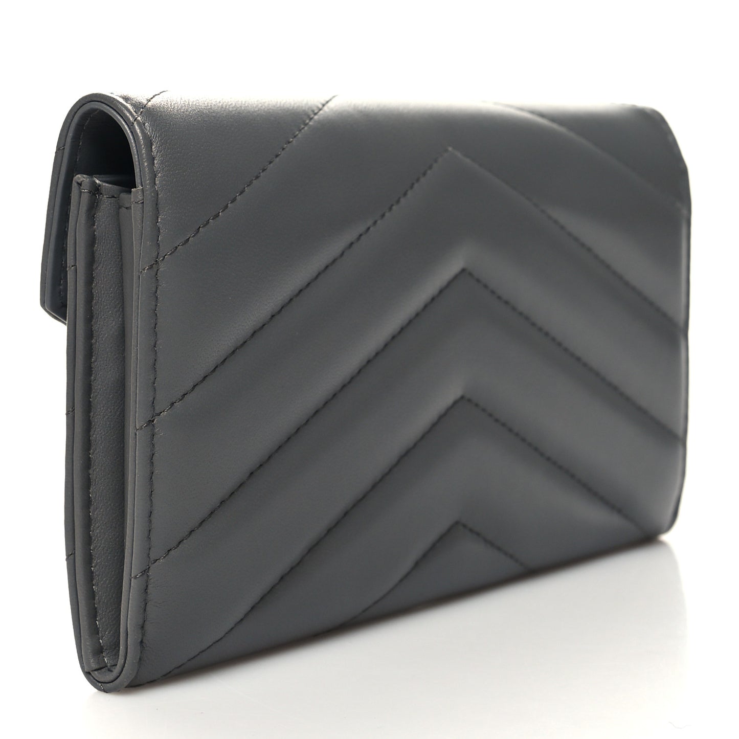 Lambskin Chevron Quilted Medallion Gusset Wallet Grey