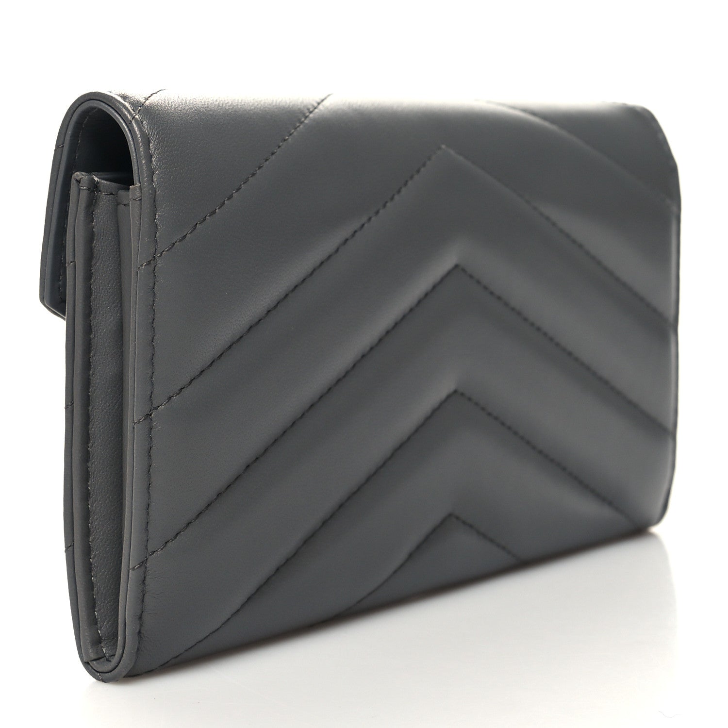 Chanel Lambskin Chevron Quilted Medallion Gusset Wallet Grey 3 of 9