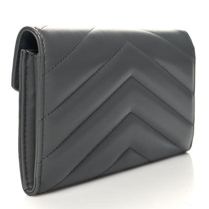 Chanel Lambskin Chevron Quilted Medallion Gusset Wallet Grey 3 of 9