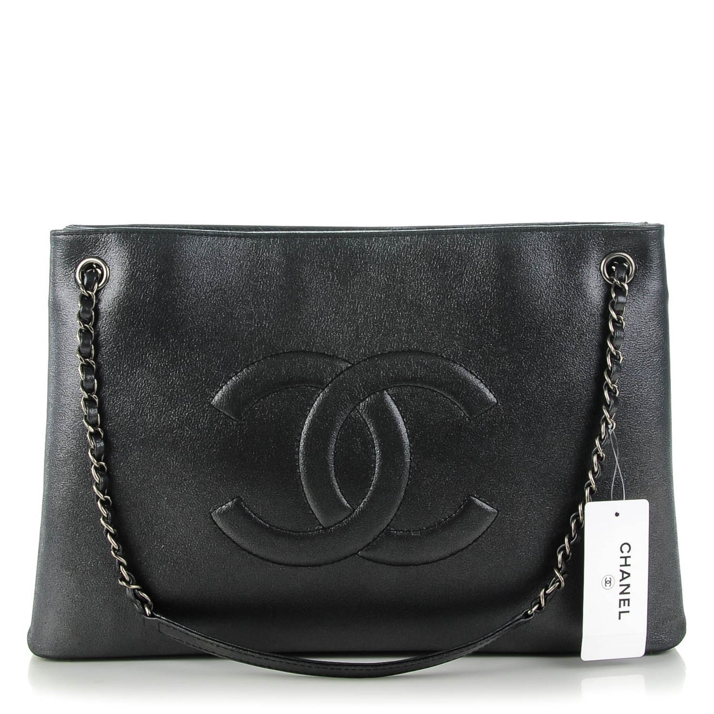 Iridescent Calfskin CC East West Shopping Tote Black
