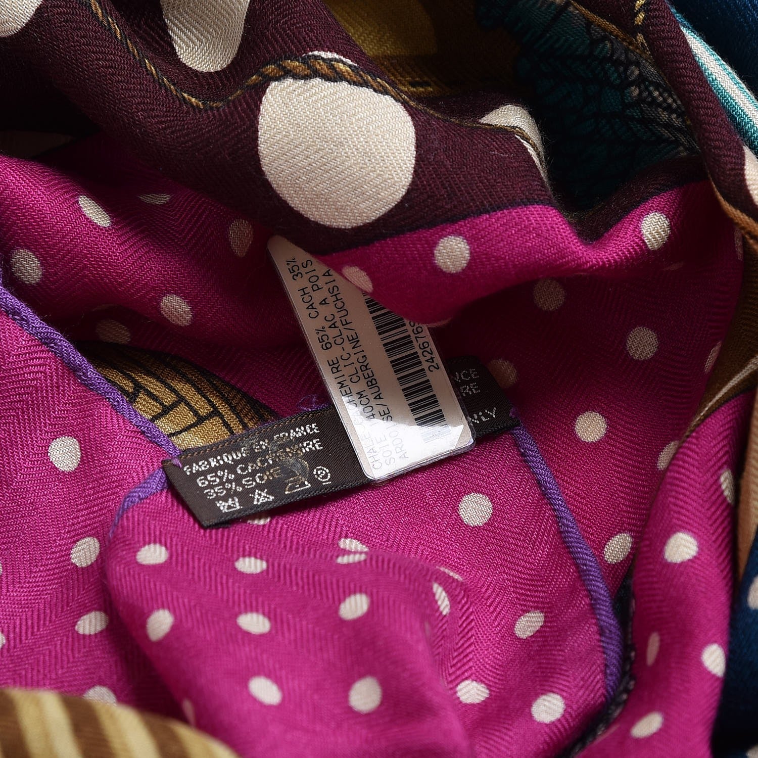Hermes Cashmere Silk Clic Clac A Pois Shawl 140 Ardoise Aubergine Fuchsia 4 of 5