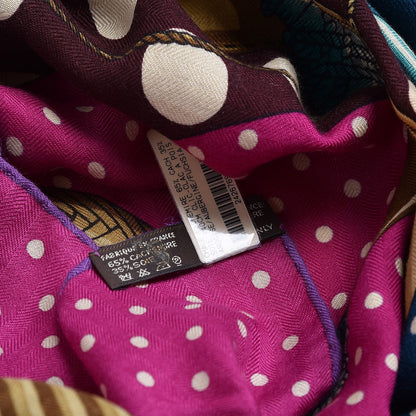 Hermes Cashmere Silk Clic Clac A Pois Shawl 140 Ardoise Aubergine Fuchsia 4 of 5