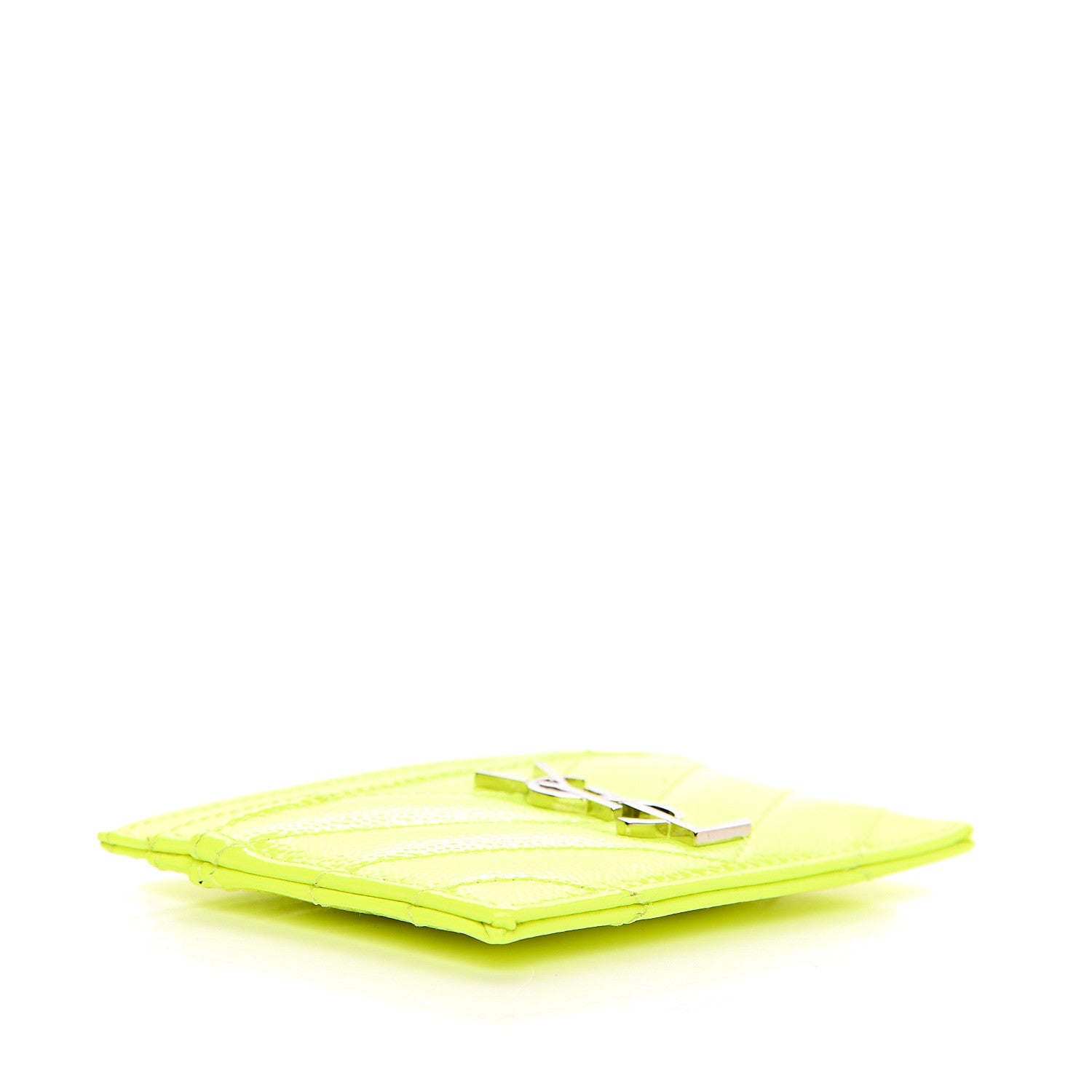 Saint Laurent Patent Grain De Poudre Matelasse Chevron Monogram Credit Card Case Neon Yellow 3 of 7