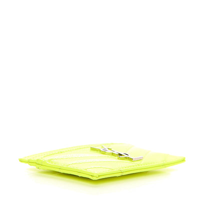 Saint Laurent Patent Grain De Poudre Matelasse Chevron Monogram Credit Card Case Neon Yellow 3 of 7