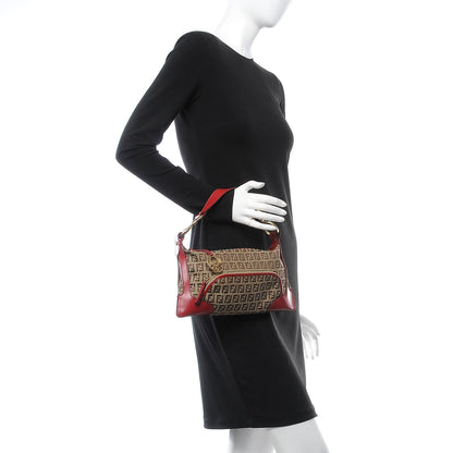 Fendi Zucchino Cuoio Small Chef Pocket Shoulder Bag Mogano Panna Rosso 2 of 10