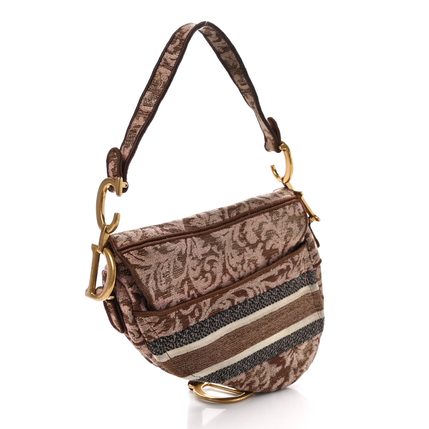 Christian Dior Canvas Embroidered Brocart Saddle Bag Metallic Pink 3 of 10