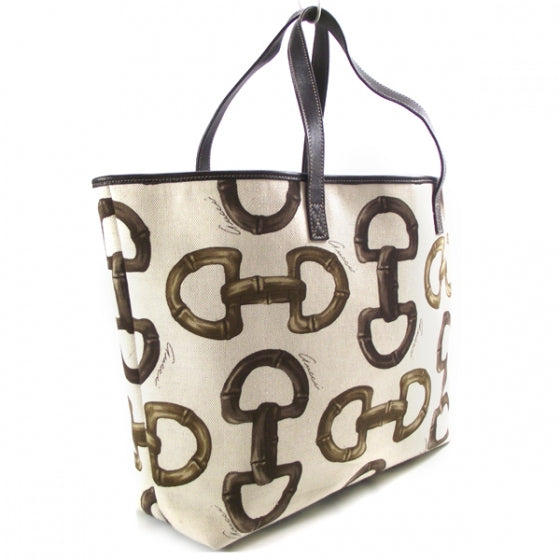 Gucci Canvas Bamboo Horsebit Print Tote White 3 of 10