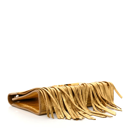 Saint Laurent Metallic Calfskin Fringe Small Monogram Satchel Gold 4 of 17