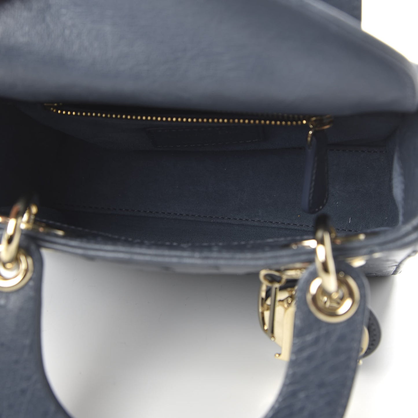 Ostrich Mini Lady Dior Dark Grey