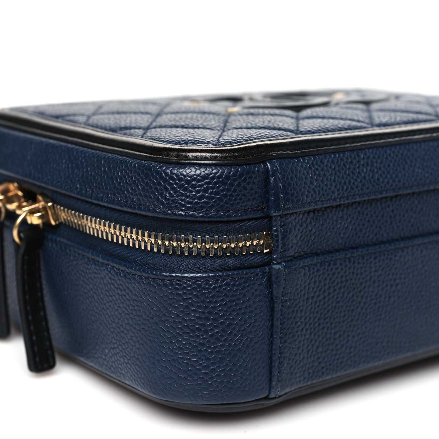 Caviar Quilted Medium CC Filigree Vanity Case Navy Black