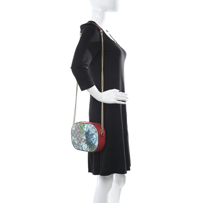 Gucci GG Supreme Monogram Blooms Mini Chain Shoulder Bag Beige Blue Navy Hibiscus Red 2 of 10
