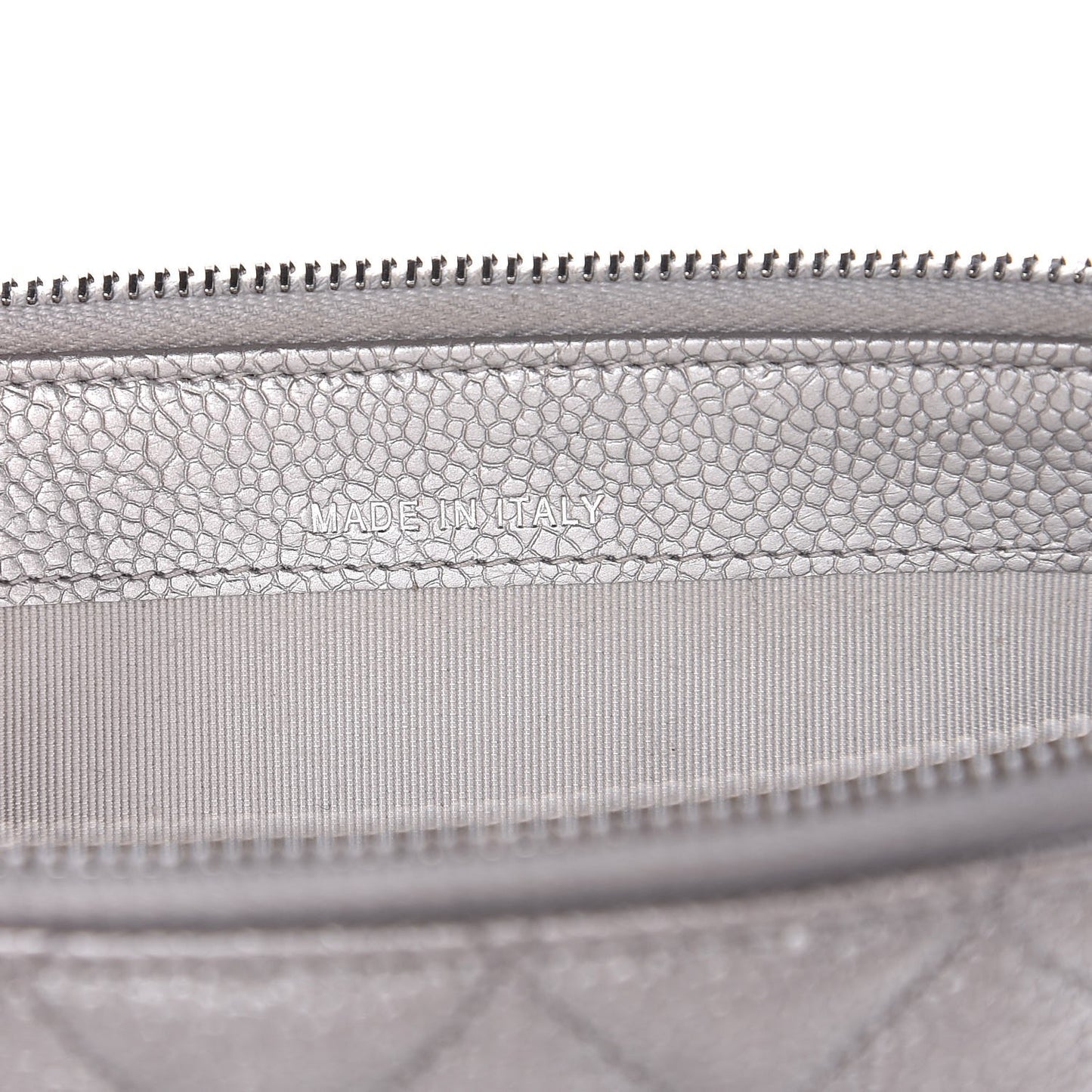 Metallic Caviar Quilted Small Clutch With Chain Silver