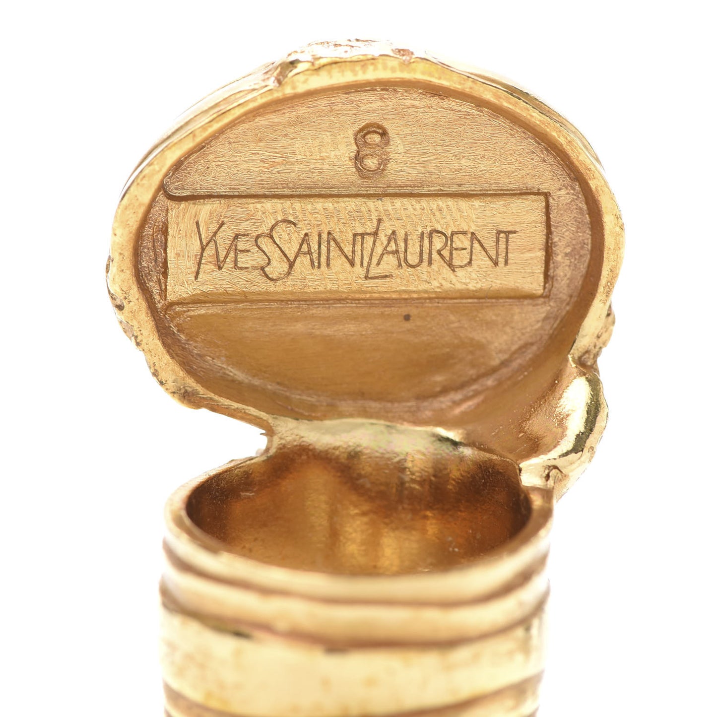 Glass Cabochon Arty Ovale Ring 8 Gold Coral