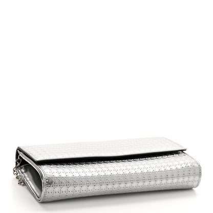 Christian Dior Metallic Patent Micro-Cannage Lady Dior Croisiere Chain Wallet Silver 3 of 9