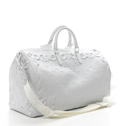 Louis Vuitton Calfskin LV Ornament Keepall 50 Bandouliere  Optic White 2 of 8