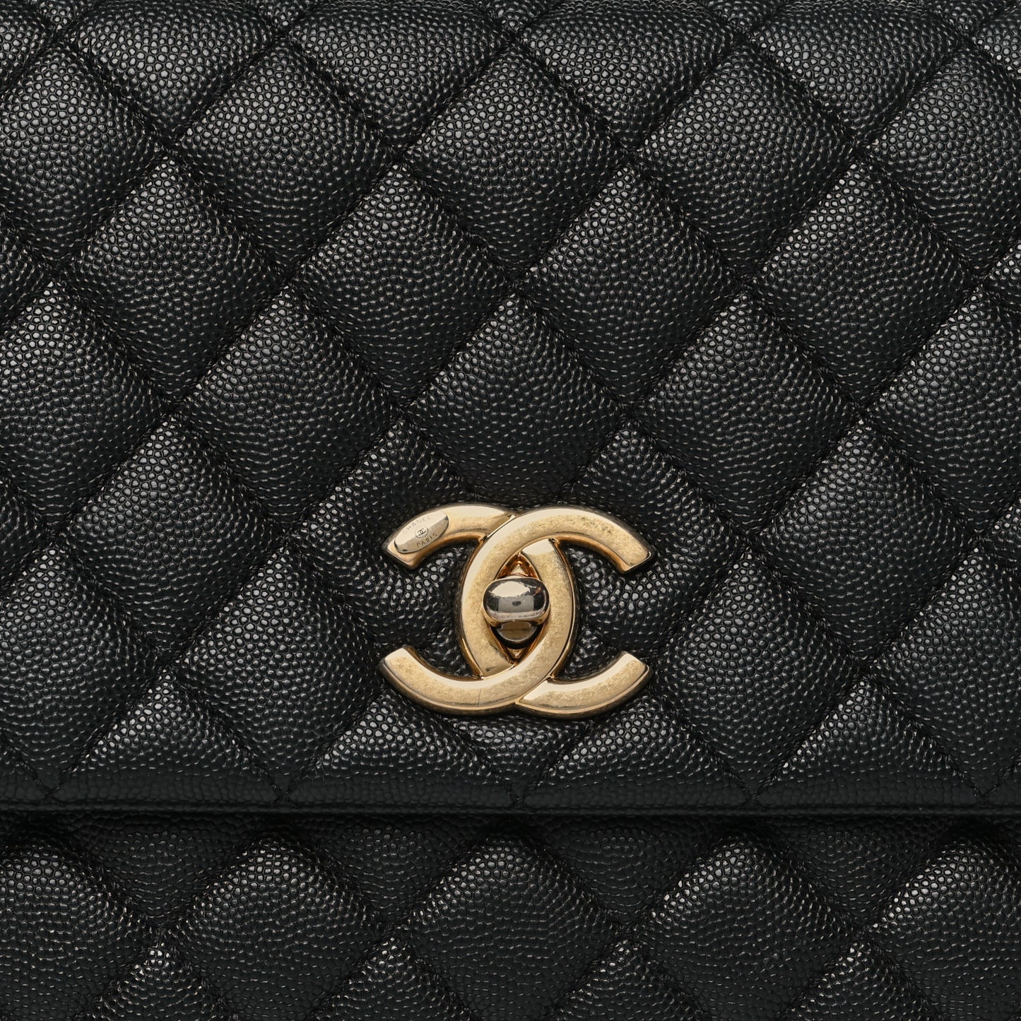 Caviar Lizard Embossed Quilted Small Coco Handle Flap Black