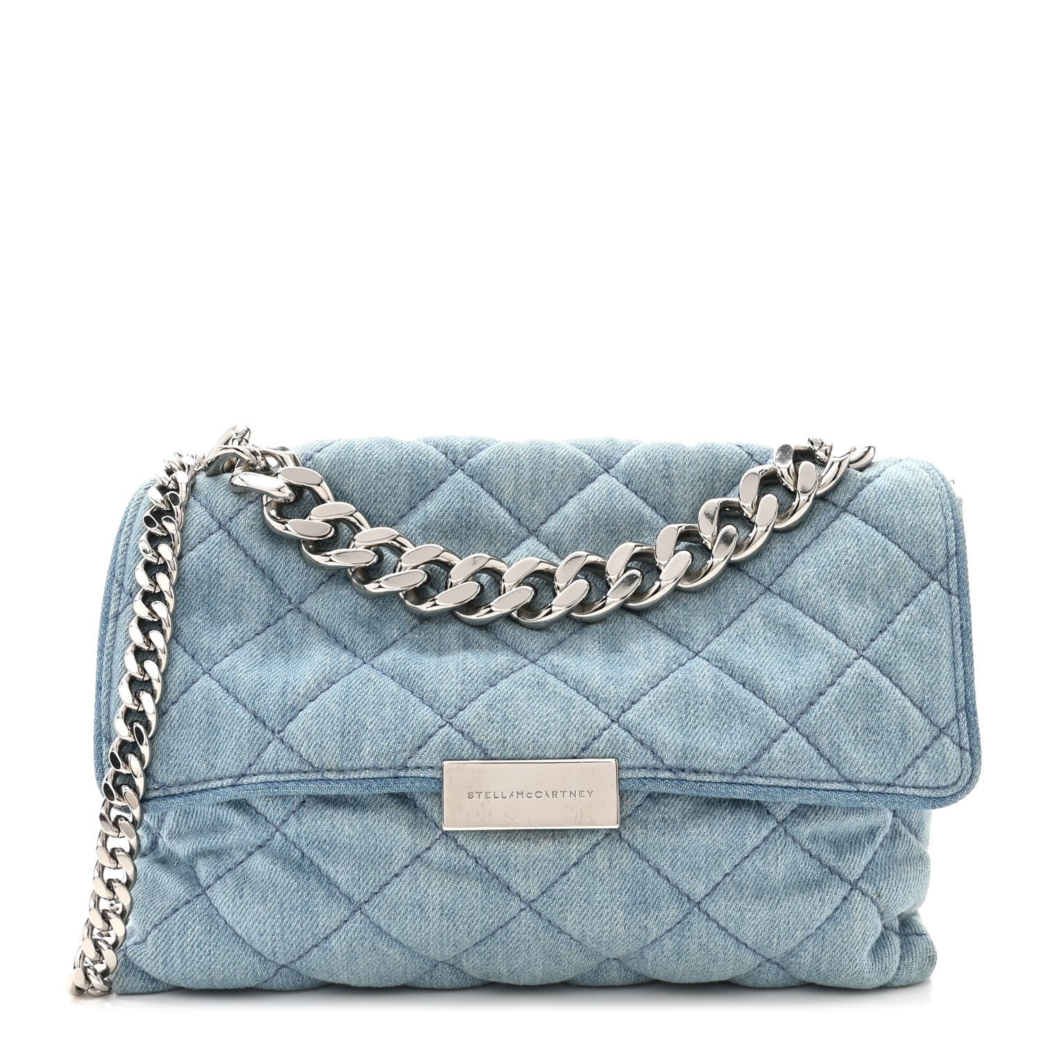 Stella McCartney Eco Denim Quilted Small Beckett Shoulder Bag Blue 1 of 11