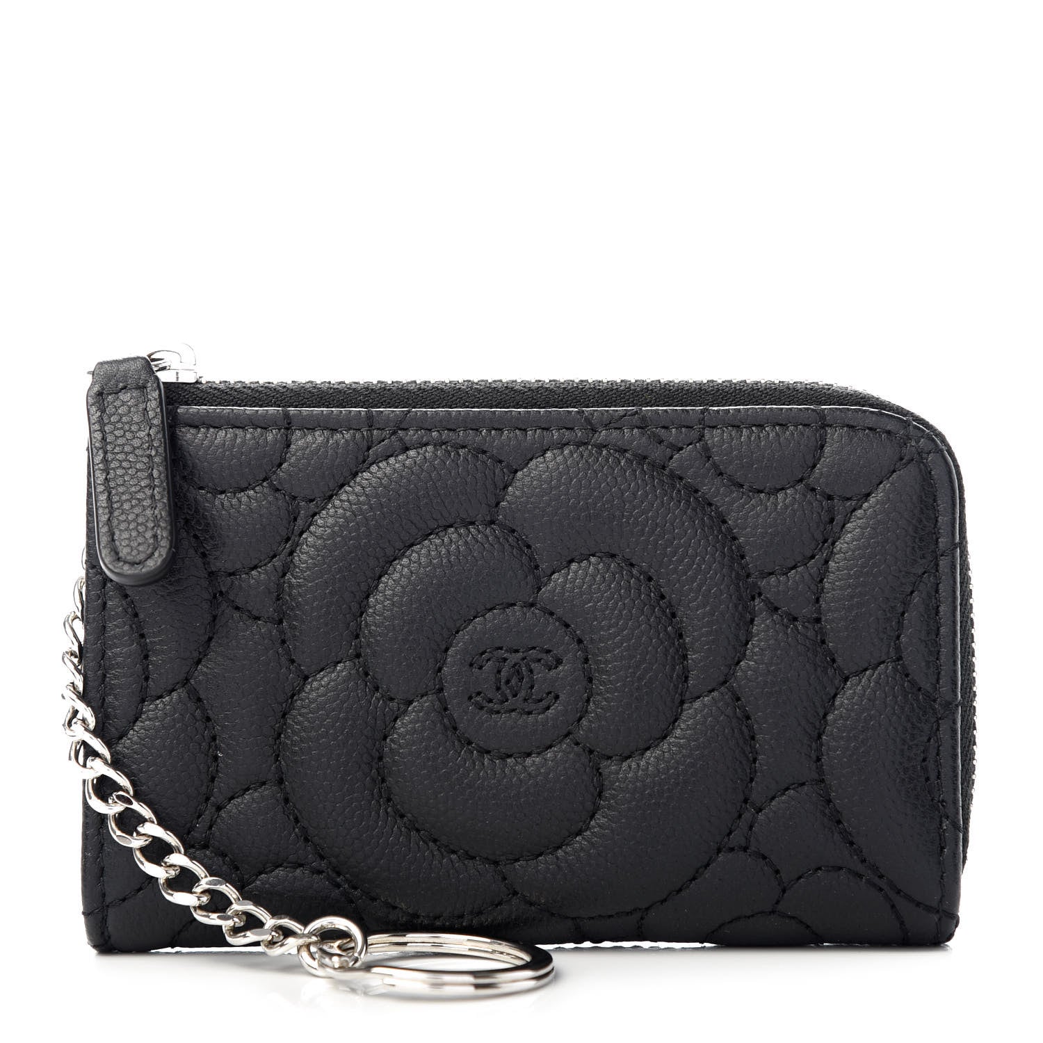 Chanel Caviar Camellia Embossed Key Holder Case Black 1 of 8