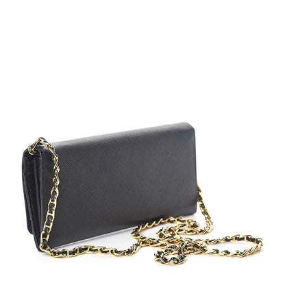 Prada Saffiano Metal Oro Chain Wallet Nero Black 3 of 7