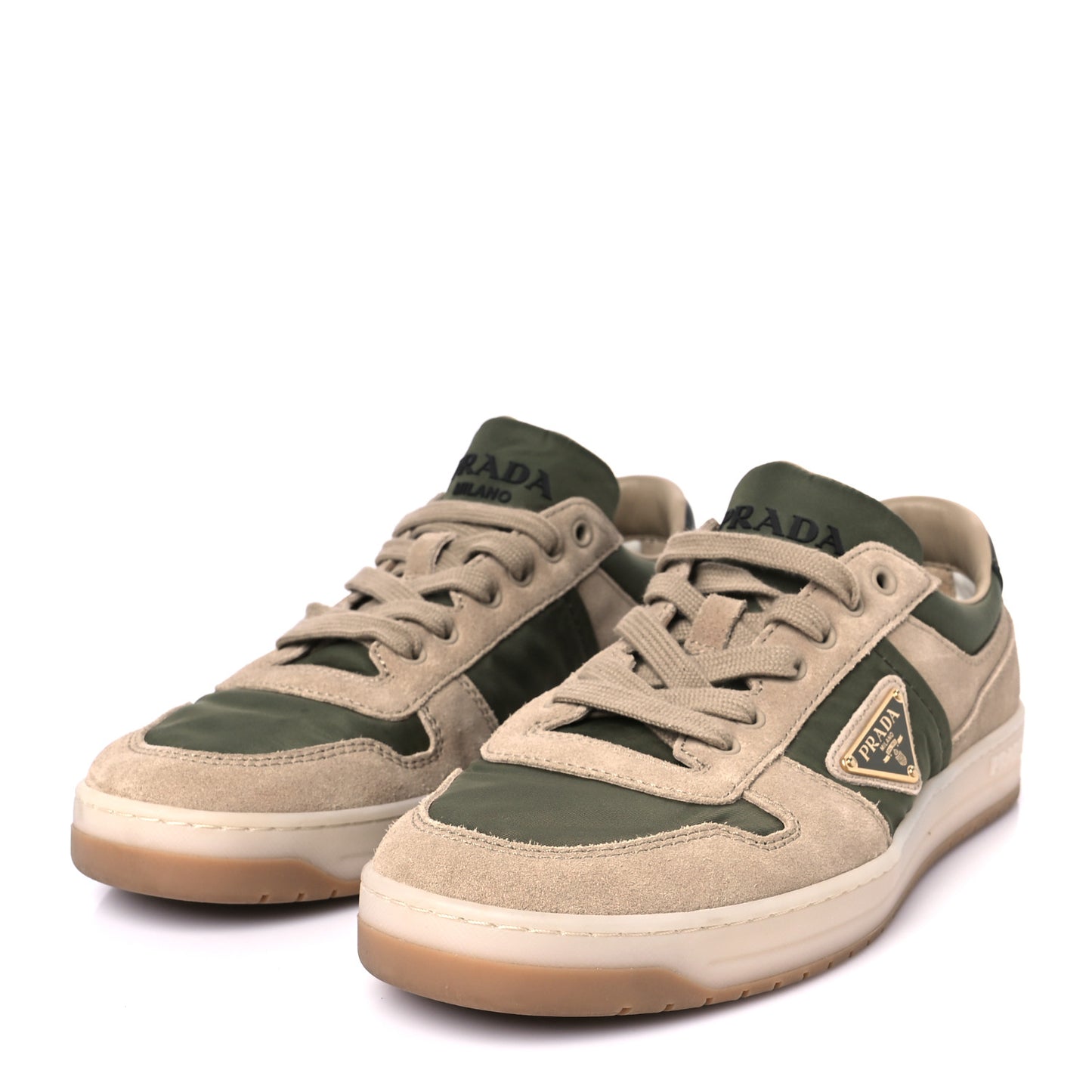 Nylon Suede Metal Triangle Logo Mens Downtown Low Top Sneakers 39 Khaki Beige