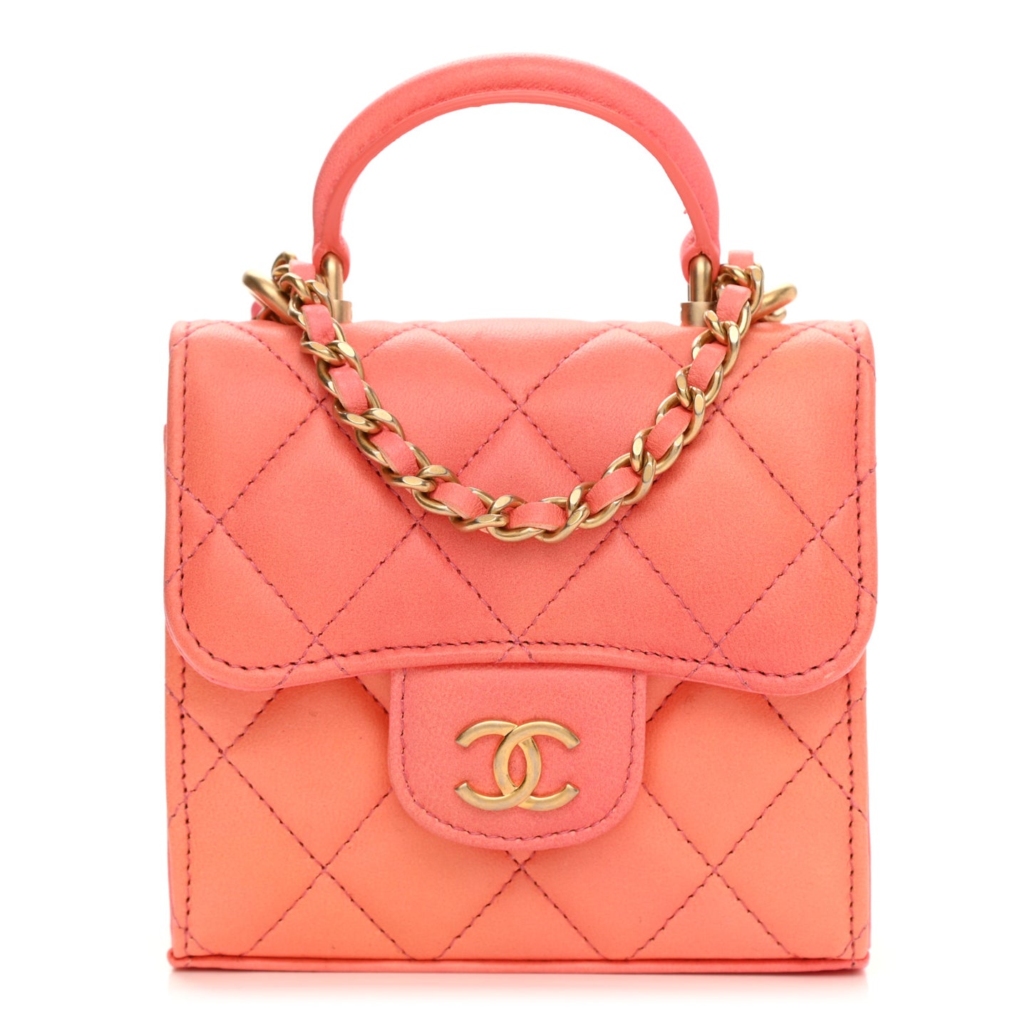 Lambskin Quilted Ombre Top Handle Flap Clutch With Chain Rose
