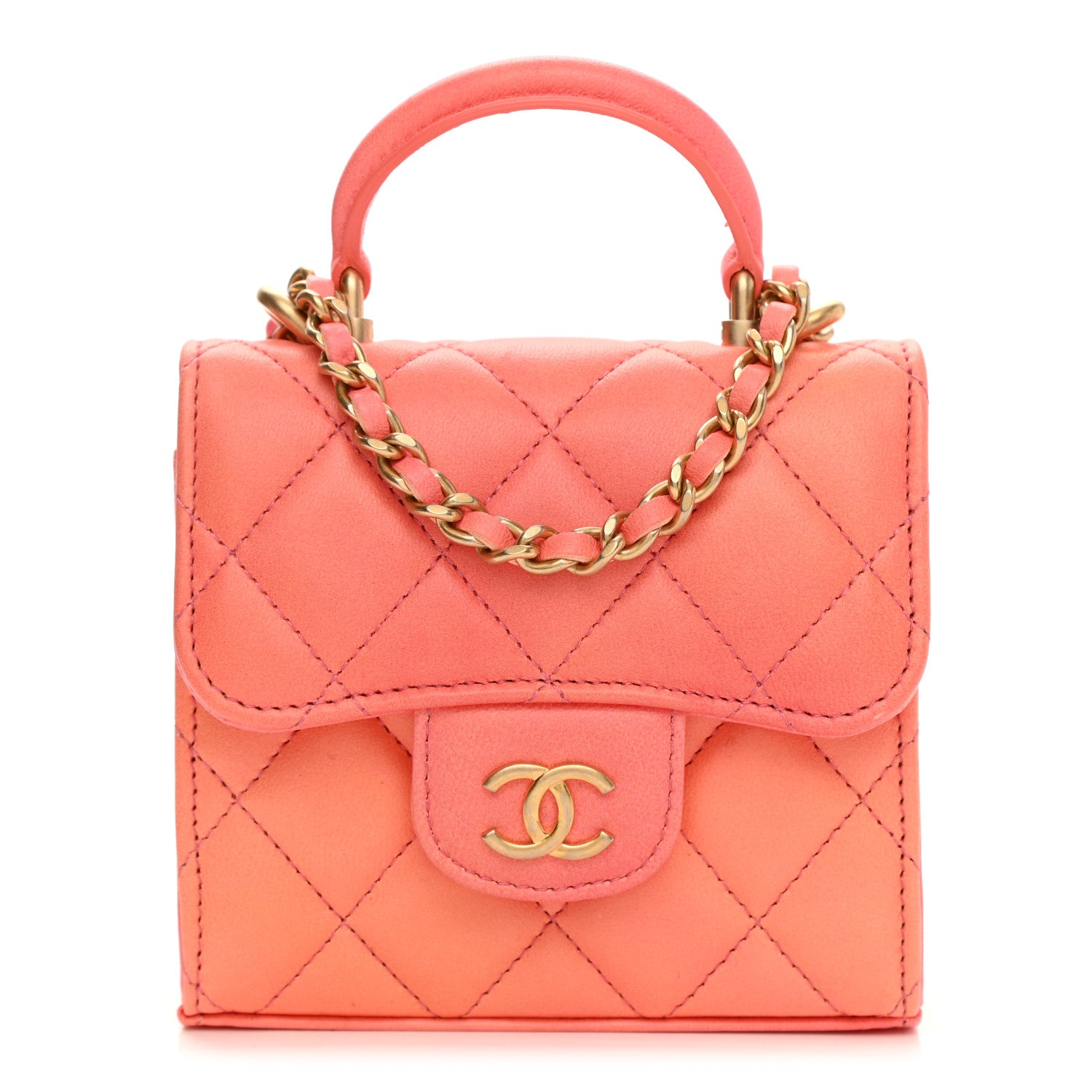 Chanel Lambskin Quilted Ombre Top Handle Flap Clutch With Chain Rose 1 of 12