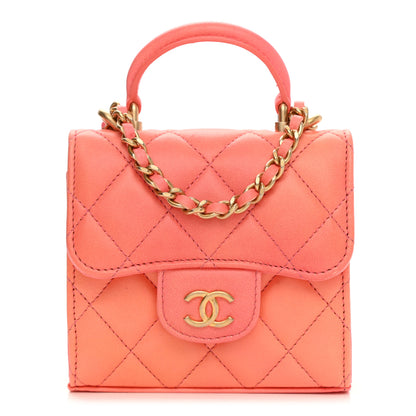 Chanel Lambskin Quilted Ombre Top Handle Flap Clutch With Chain Rose 1 of 12