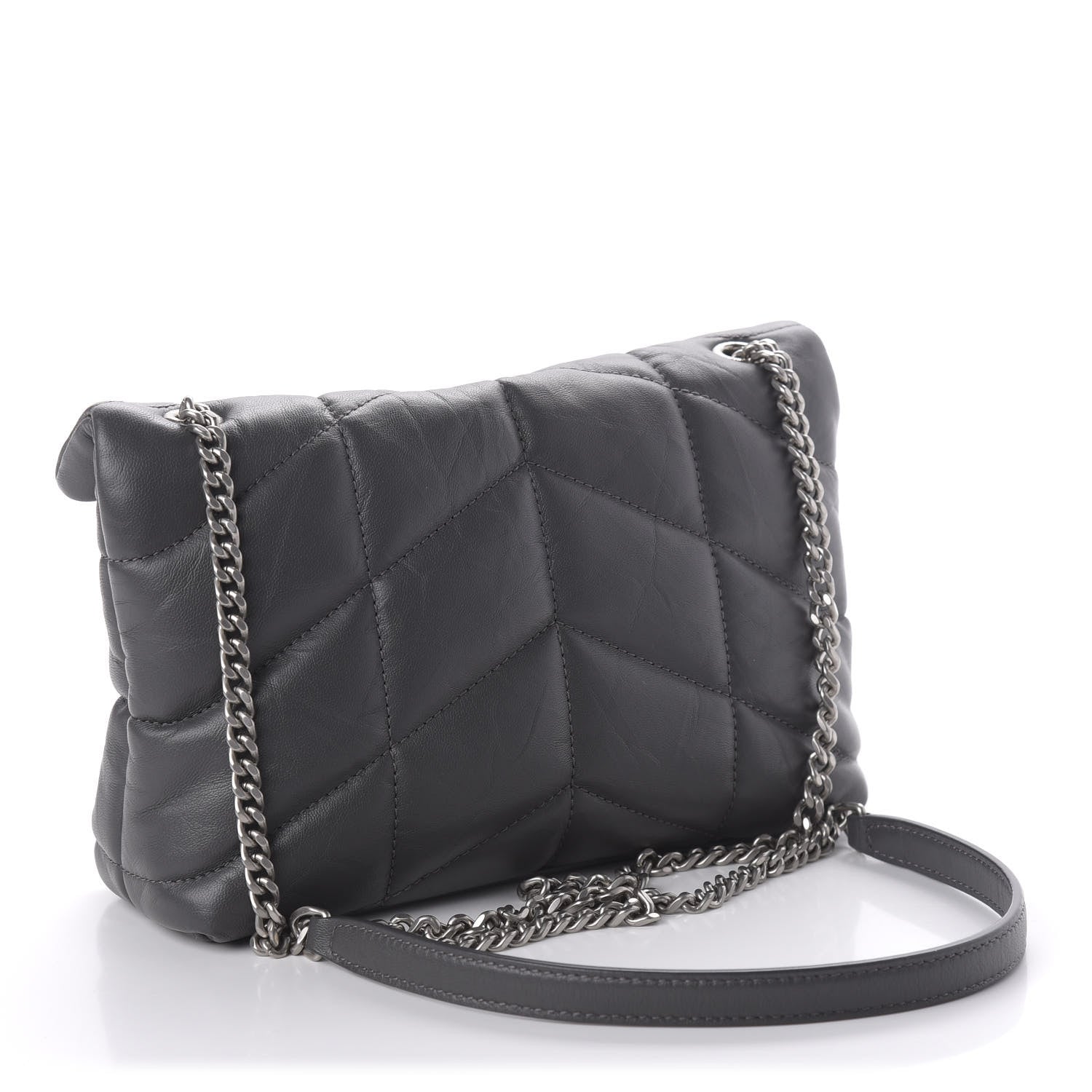 Saint Laurent Lambskin Quilted Toy Loulou Puffer Monogram Chain Satchel Storm 3 of 9