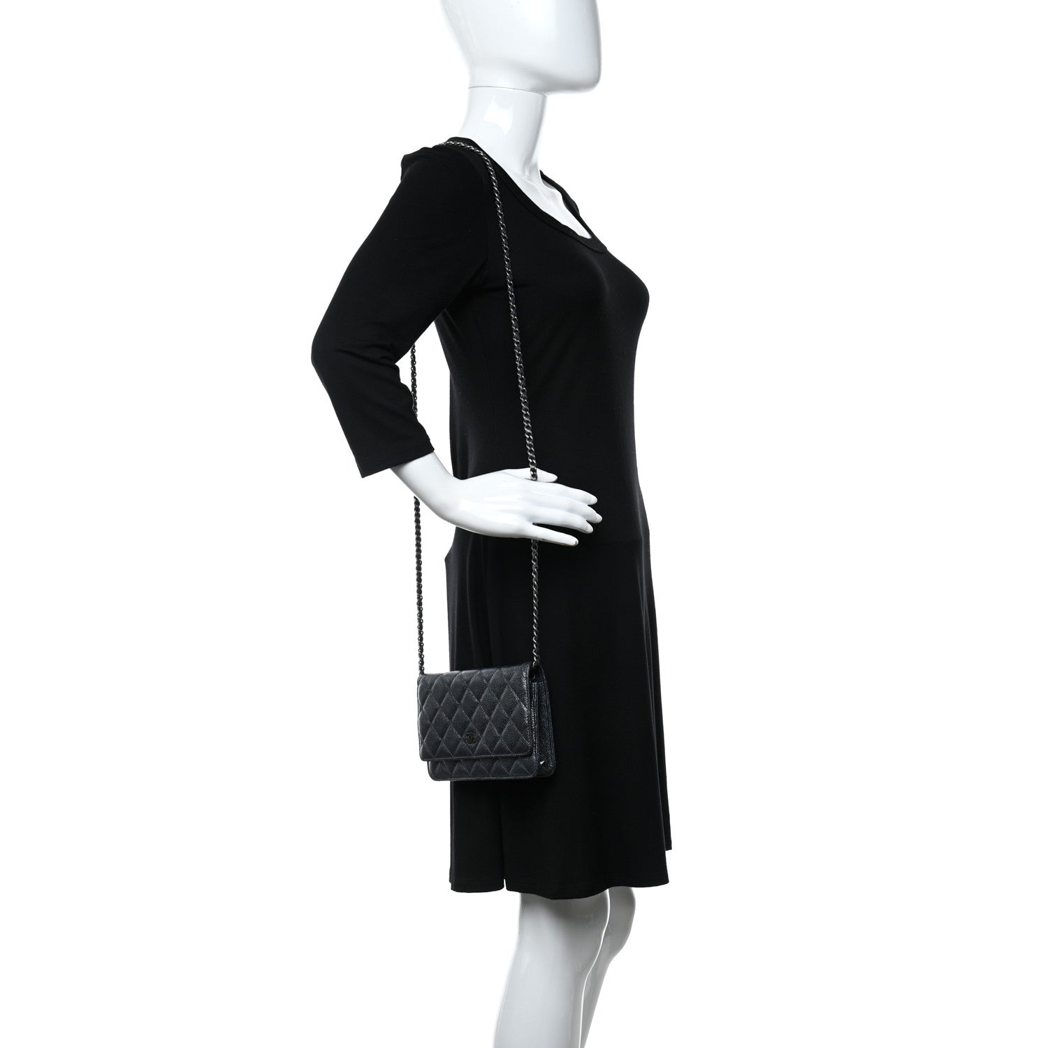 Chanel Metallic Caviar Quilted Wallet On Chain WOC Charcoal 2 of 11