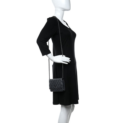 Chanel Metallic Caviar Quilted Wallet On Chain WOC Charcoal 2 of 11