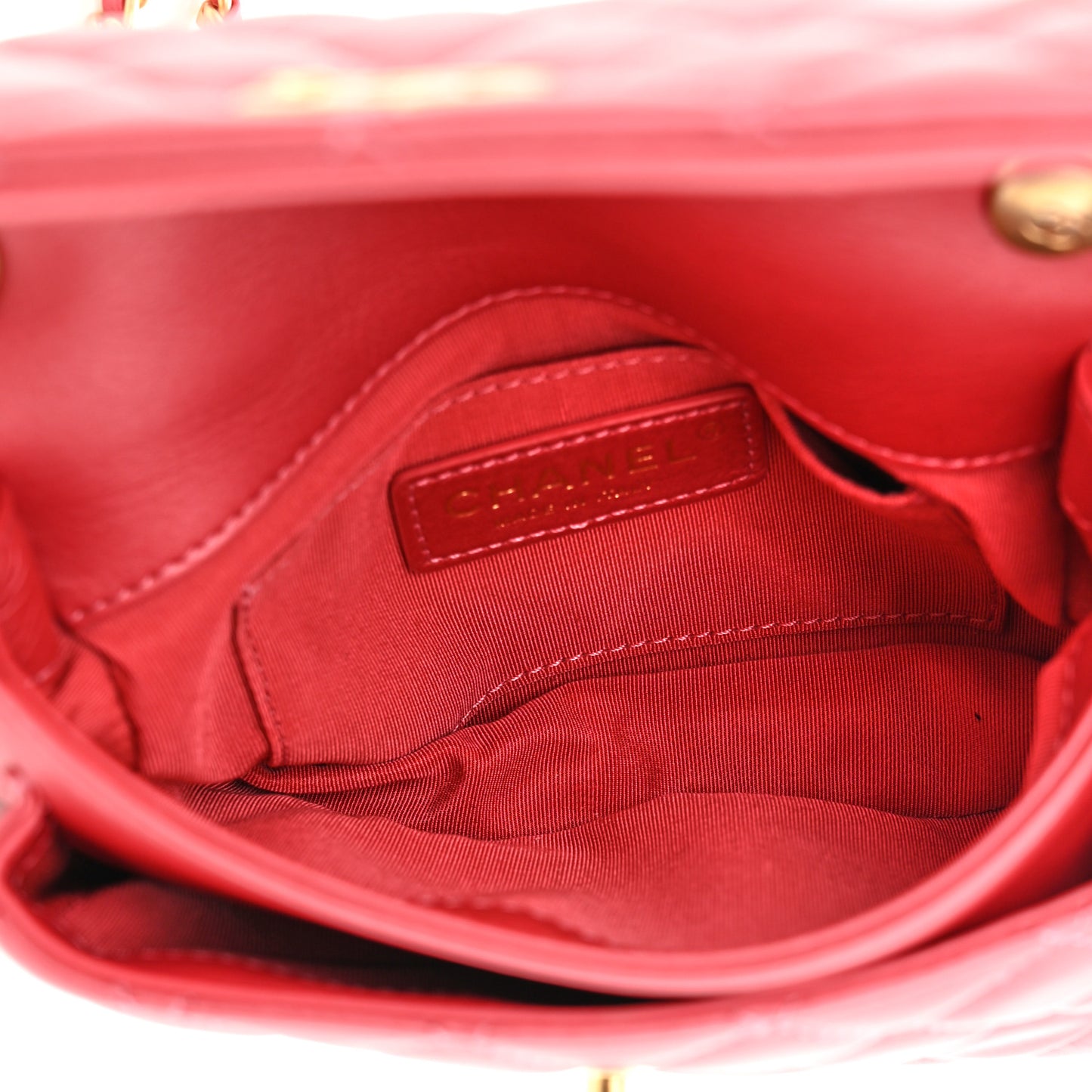 Metallic Calfskin Quilted Top Handle Flap Dark Pink