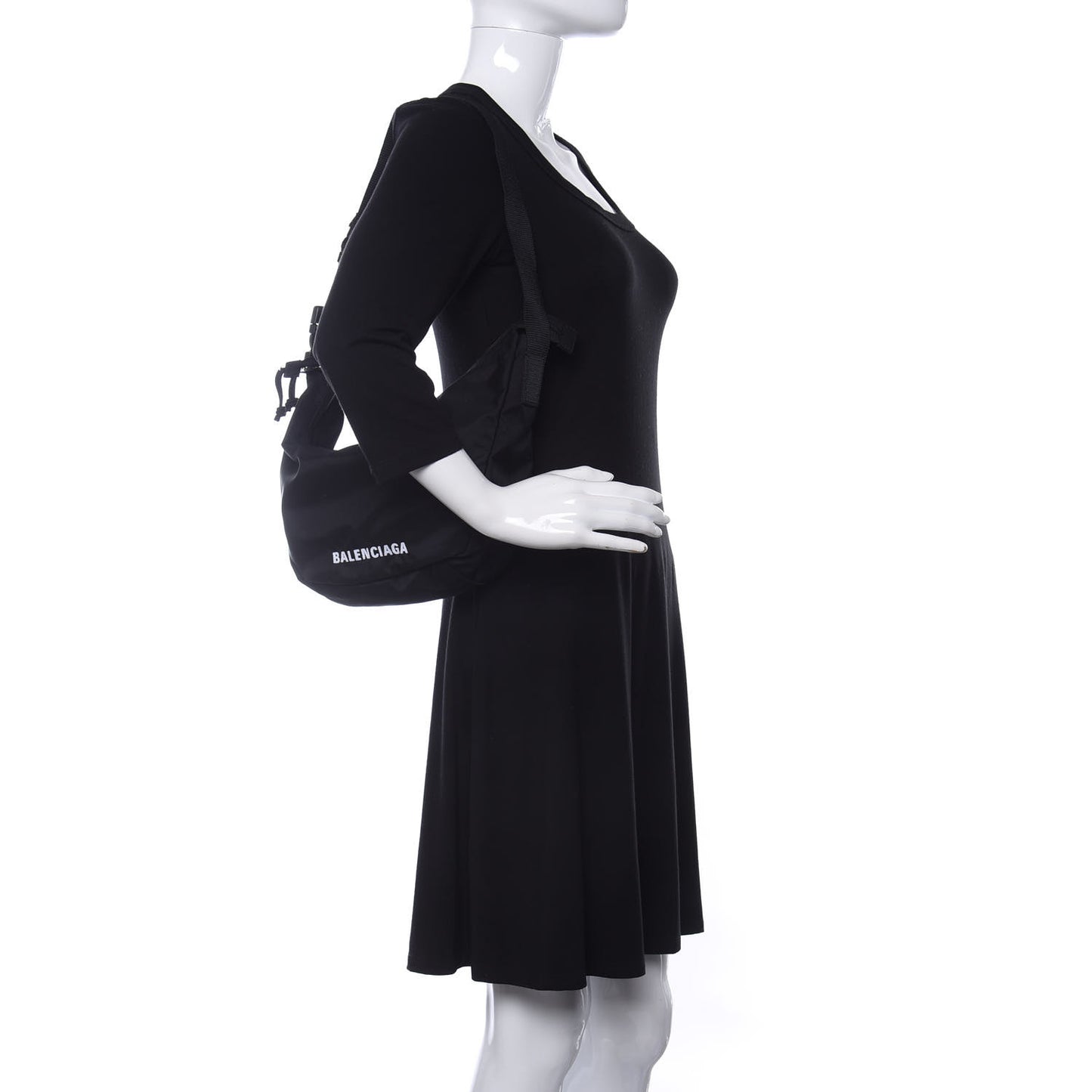 Recycled Sport Nylon Logo Embroidered Large Wheel Sling Bag Black White
