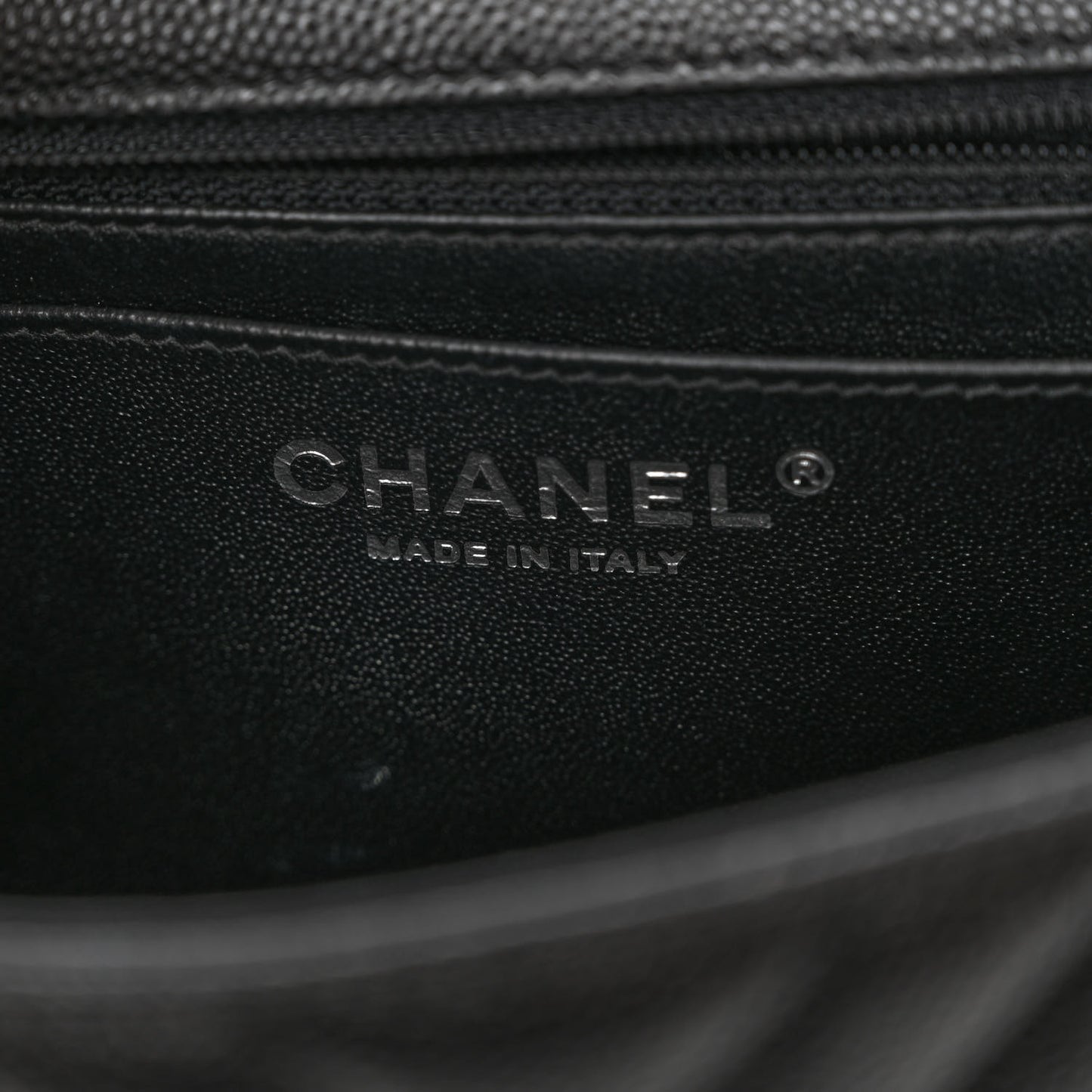 Caviar Chevron Quilted Mini Square Flap Black