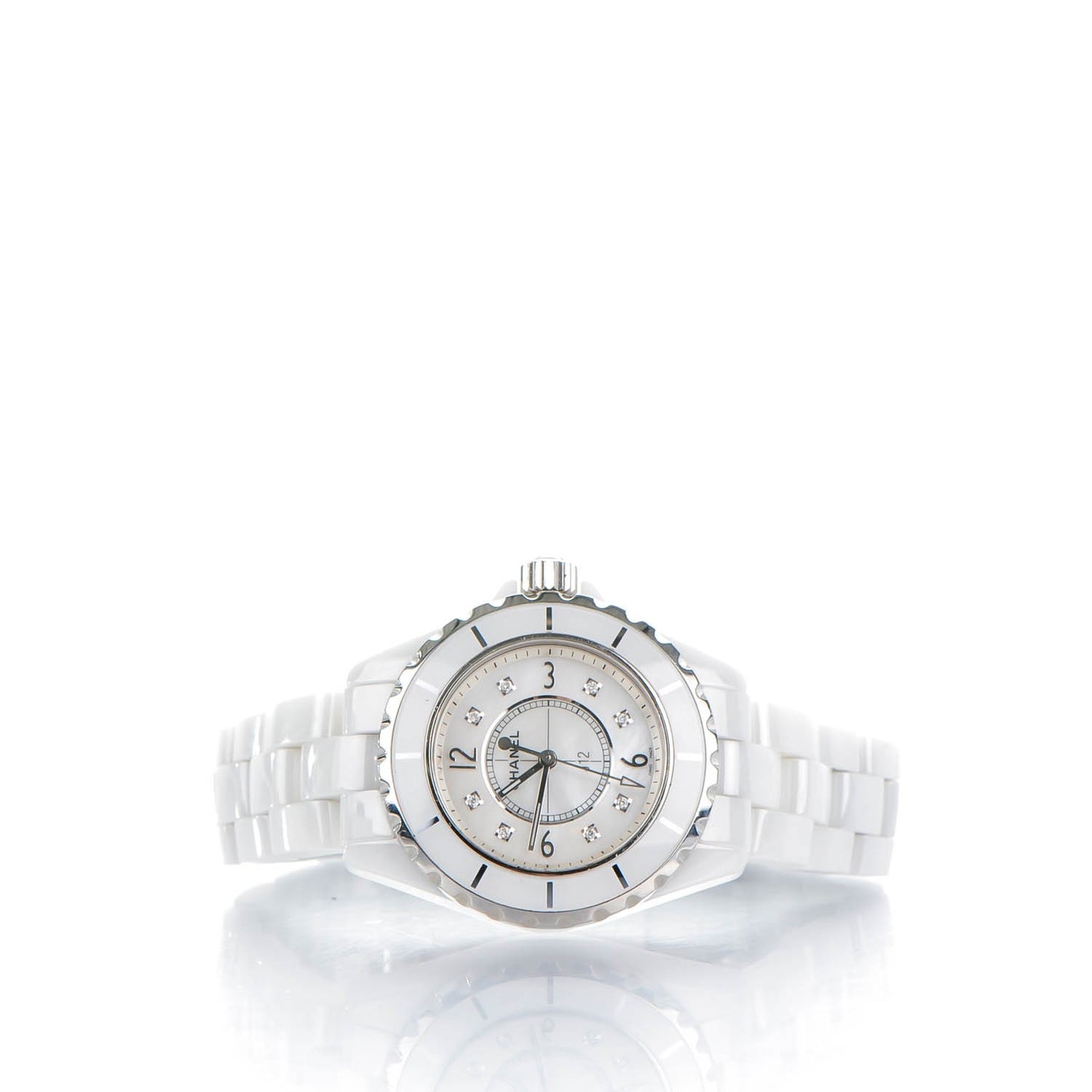 Stainless Steel Ceramic Diamond 33mm J12 Quartz Watch White