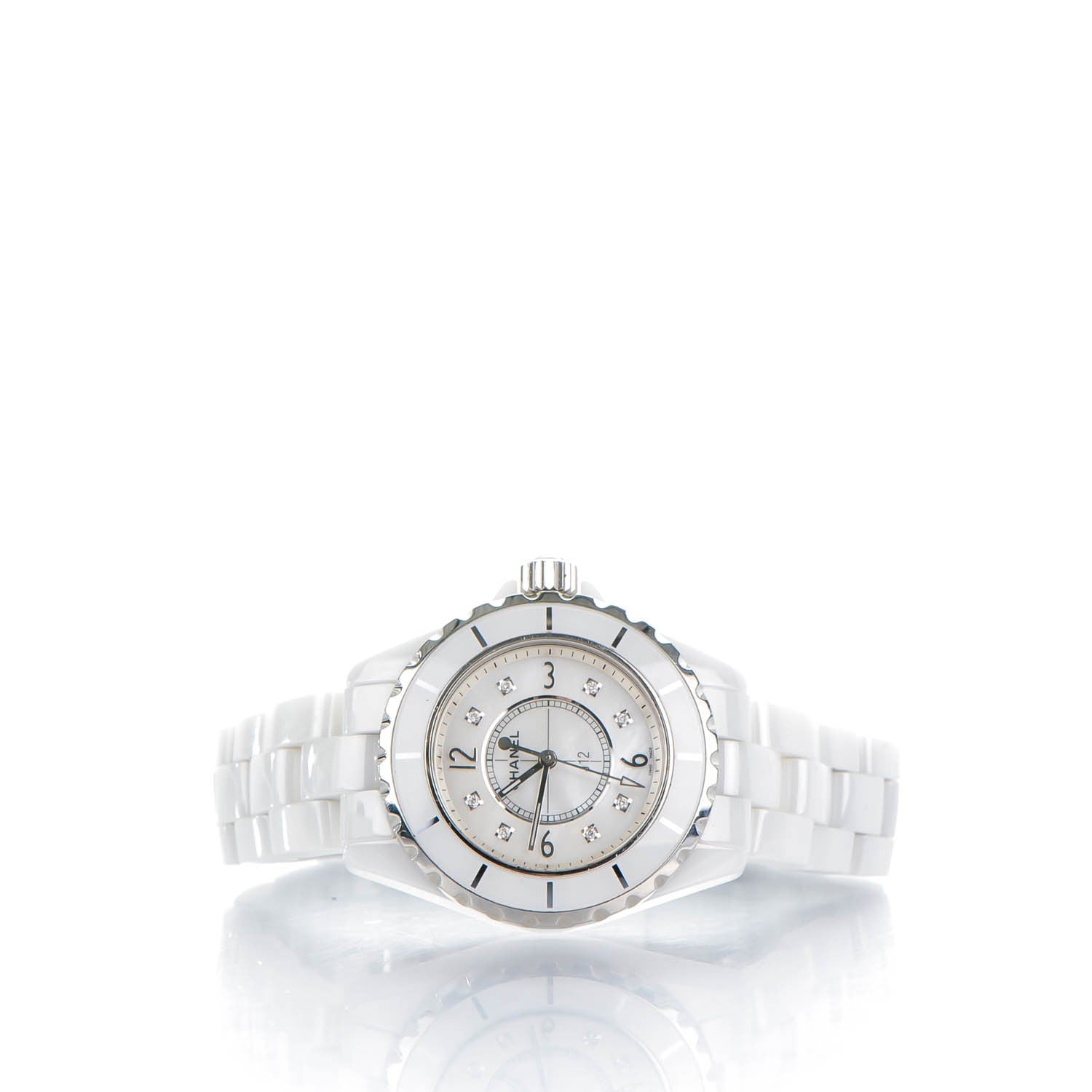 Chanel Stainless Steel Ceramic Diamond 33mm J12 Quartz Watch White 3 of 7