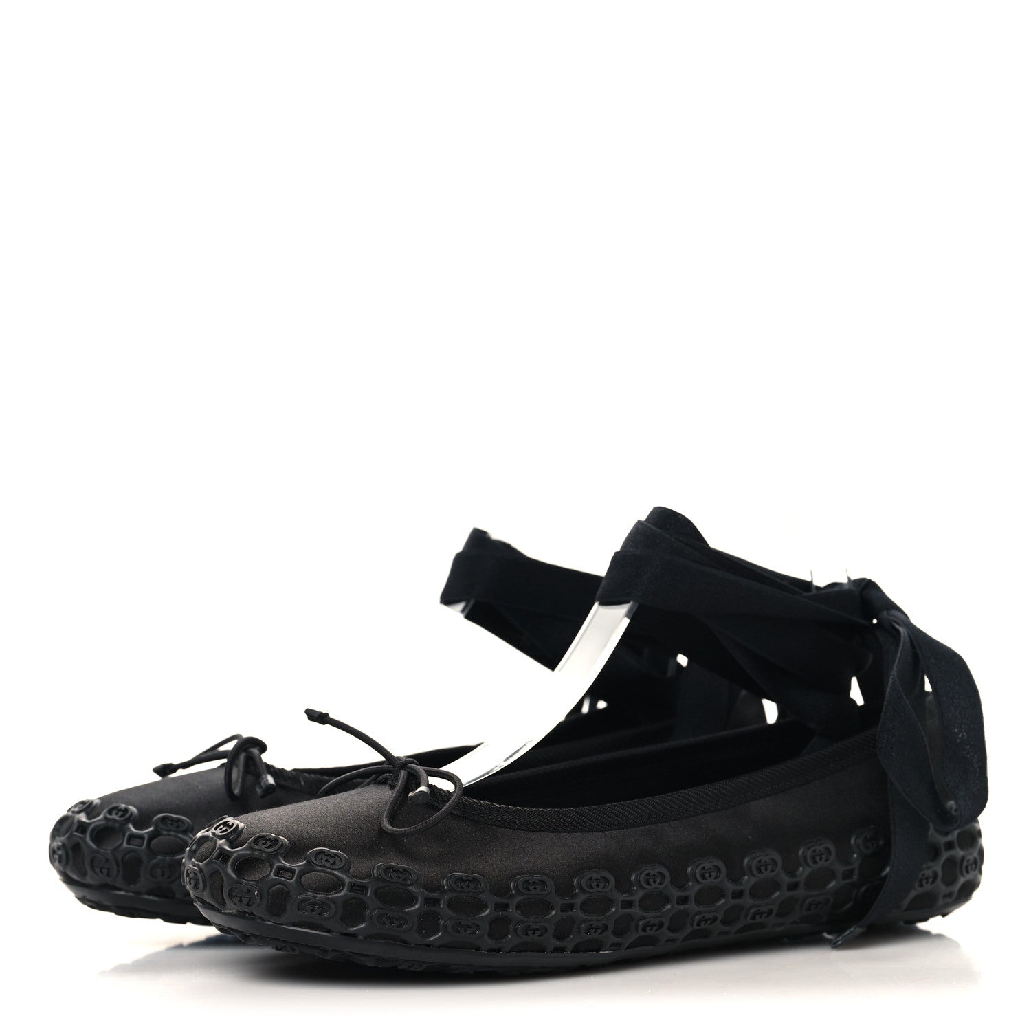 Gucci Rubber Satin Ballerina Flats 38 Black 4 of 9