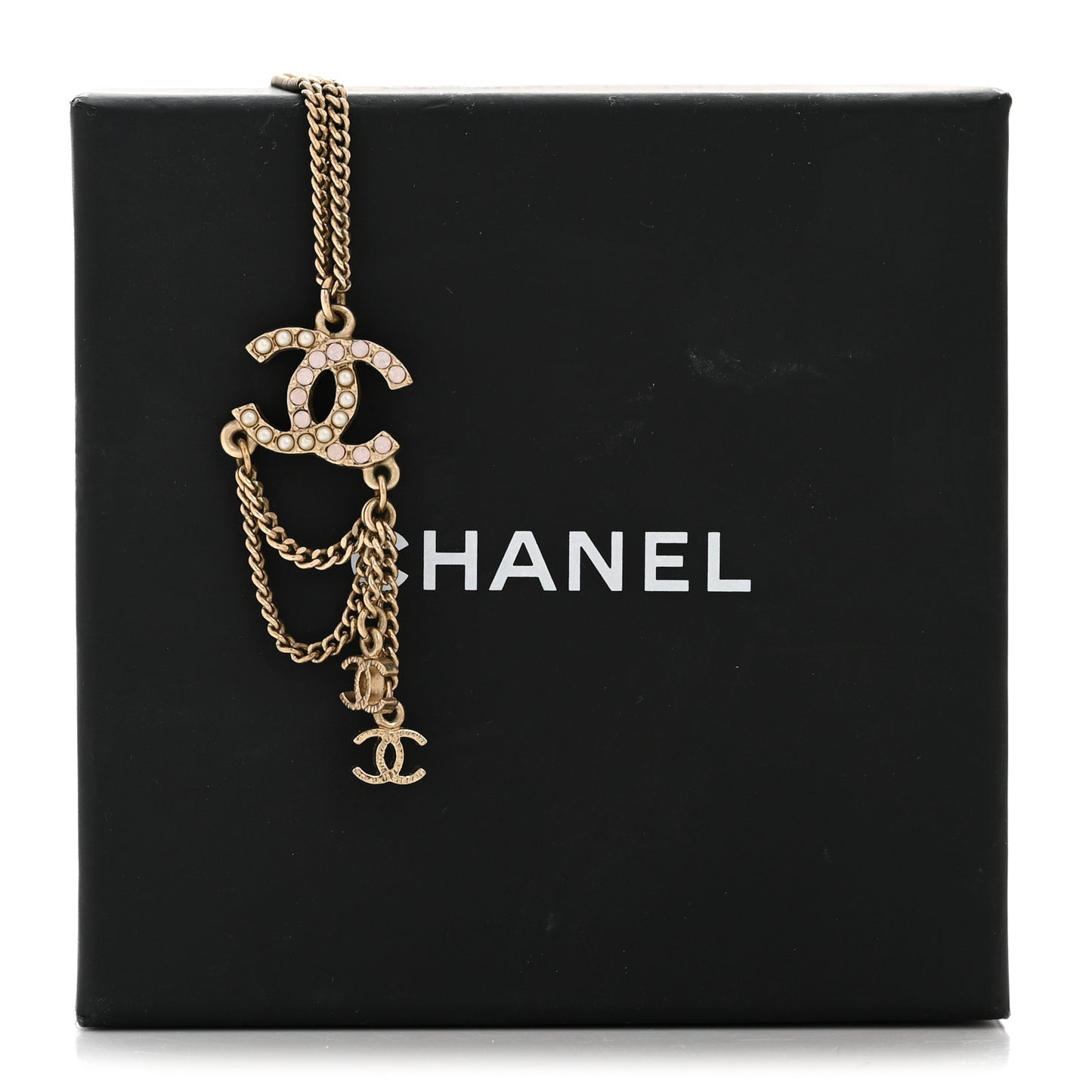 Pearl Crystal CC Chain Necklace Gold Pink