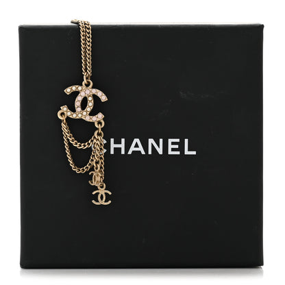 Chanel Pearl Crystal CC Chain Necklace Gold Pink 6 of 6