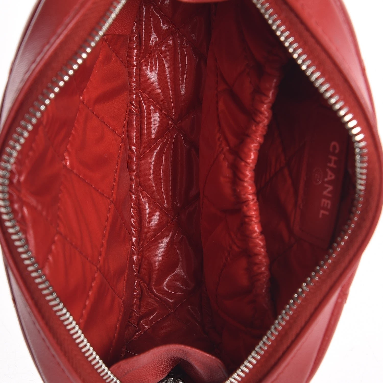 Chanel Lambskin Quilted Small Curvy Pouch Cosmetic Case Red 5 of 8