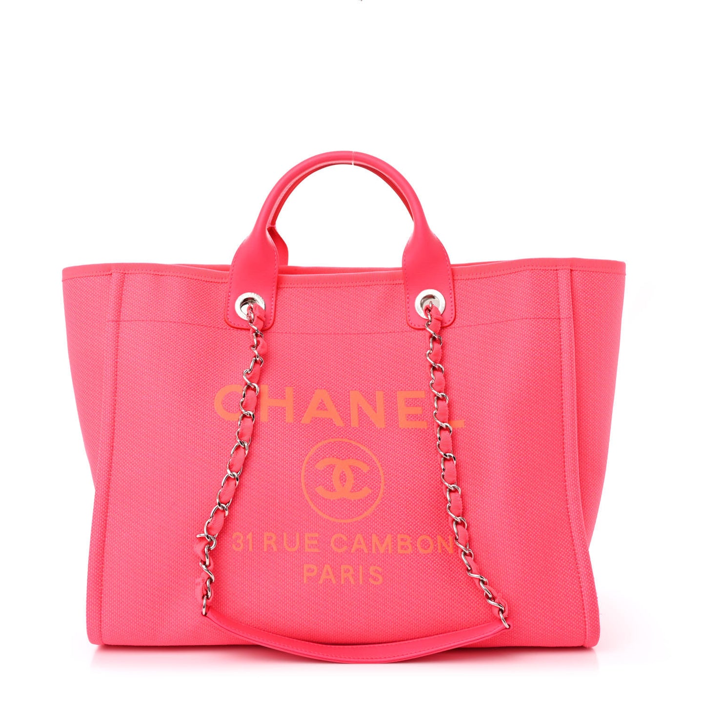 Mixed Fibers Calfskin Medium Deauville Tote Pink Orange